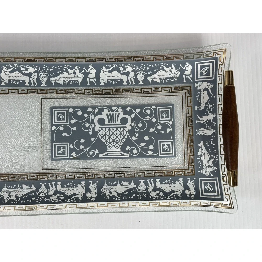 VTG Jeanette Glass Wedgwood Blue Hellenic Greek Fruit Wedge Dish‎ Raised Place